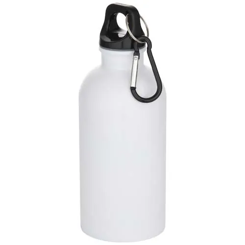 Bouteille d’eau Oregon de 400 ml en acier inoxydable recyclé à simple paroi certifié RCS avec mousqueton (impression par sublimation)