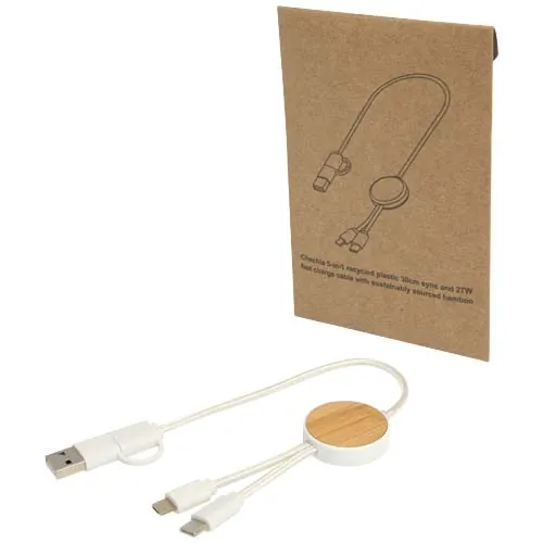 Câble 5 en 1 Chechia en plastique recyclé de 30 cm pour la synchronisation des données et la charge rapide de 27 W avec détails en bambou