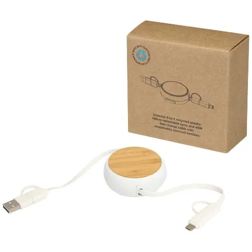Câble rétractable 5 en 1 Chechia de 100 cm en plastique recyclé pour la synchronisation des données et la charge rapide de 45 W