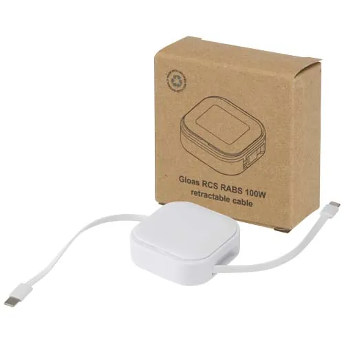 Câble rétractable 5 en 1 Gloas en matériaux recyclés pour synchronisation de données et charge rapide de 100 W avec kit d’outils pour smartphone