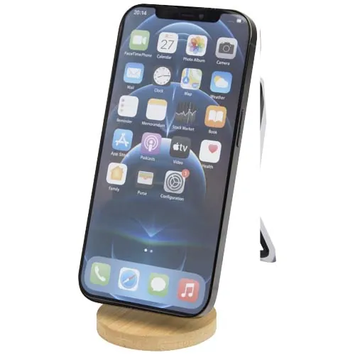 Support de téléphone Alcor magnétique et pliable en plastique recyclé avec détails en bambou