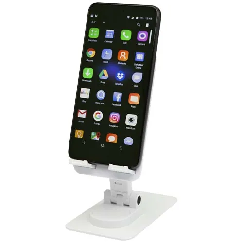 Support de téléphone Alhena pliable en plastique recyclé avec support de bureau en métal