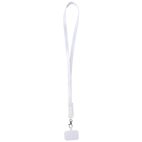 Tour de cou pour smartphone Franz en plastique recyclé avec synchronisation des données intégrée et câble 5 en 1 pour charge rapide de 65 W